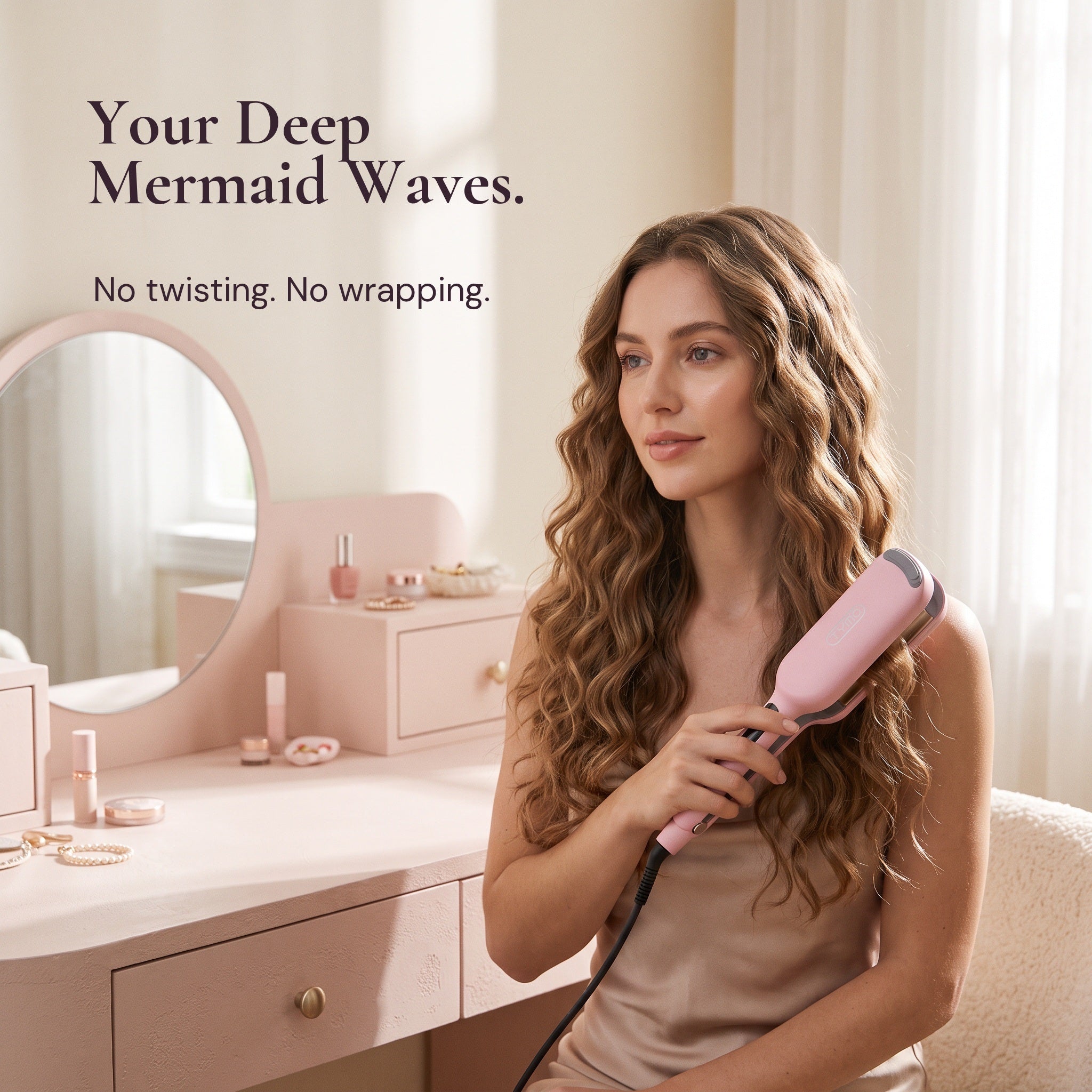 Pink Wave Ritual waver beside deep, flowing mermaid waves